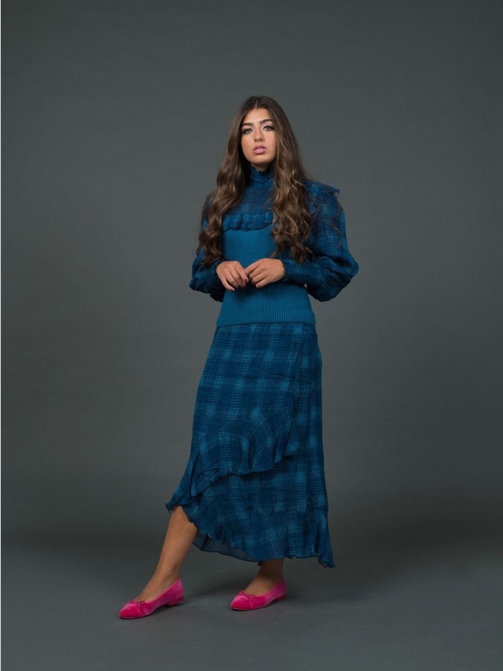 Anthropologie Teal Plaid Knit Maxi Dress